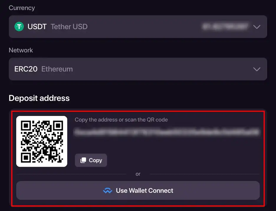 واجهة الإيداع في CHEXX التي تعرض العملات الرقمية والشبكات
